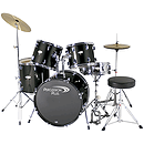 Percussion Plus Deluxe Beginner 5-Piece Drum Set w/ Cymbals and Throne - Black