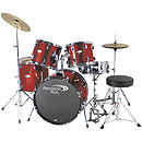 Percussion Plus Deluxe Beginner 5-Piece Drum Set w/ Cymbals and Throne - Metallic Wine Red