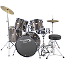 Percussion Plus Deluxe Beginner 5-Piece Drum Set w/ Cymbals and Throne - Steel Grey